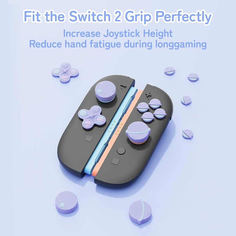 GEEKSHARE Cross D-Pad Button Caps Thumb Grip Caps Set Compatible with Switch 2, ABXY Key Buttons Sticker Cover Caps for Switch 2 - Purple Planet - Image 3